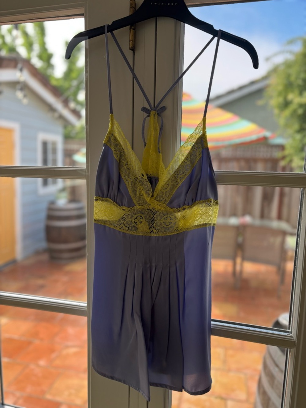 Twin-Set Lavender Chemise with Yellow Lace Trim